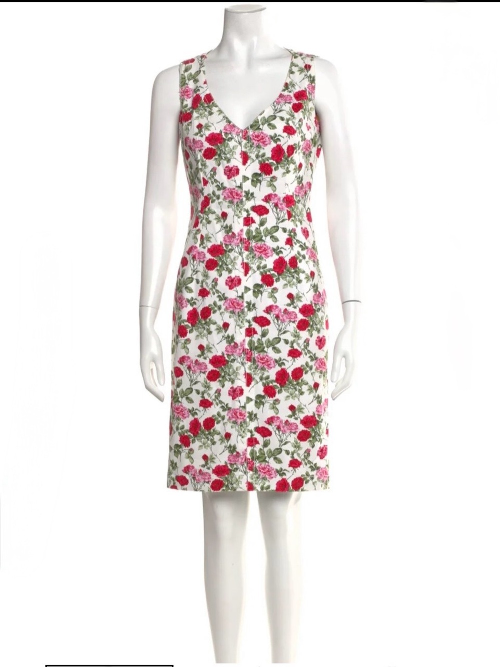 Dolce & Gabbana White Midi Dress with Pink Red & green Floral Print